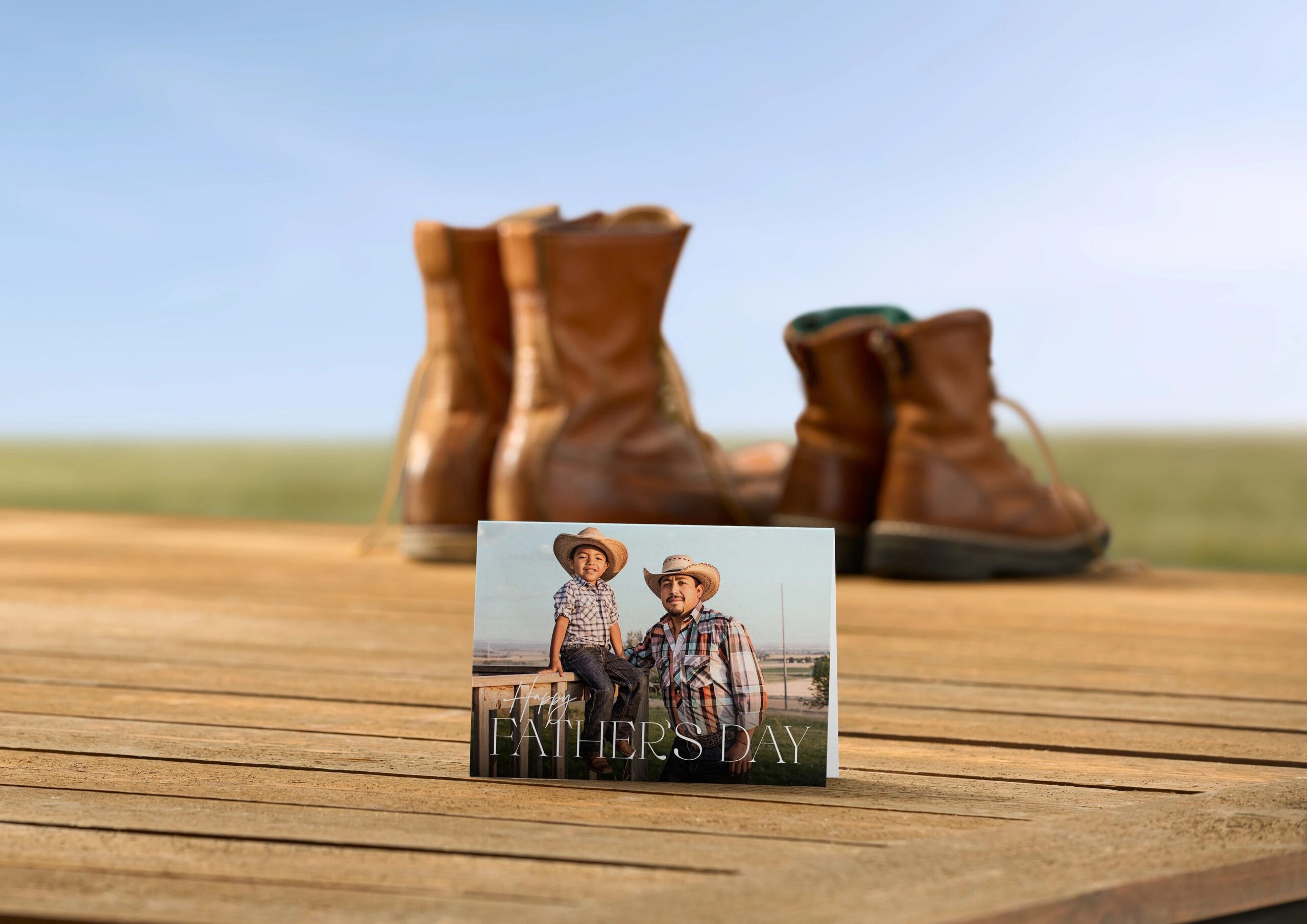a photo father's day card in front of boots