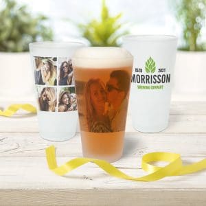 Image of 3 frosted pint glasses sitting on a table