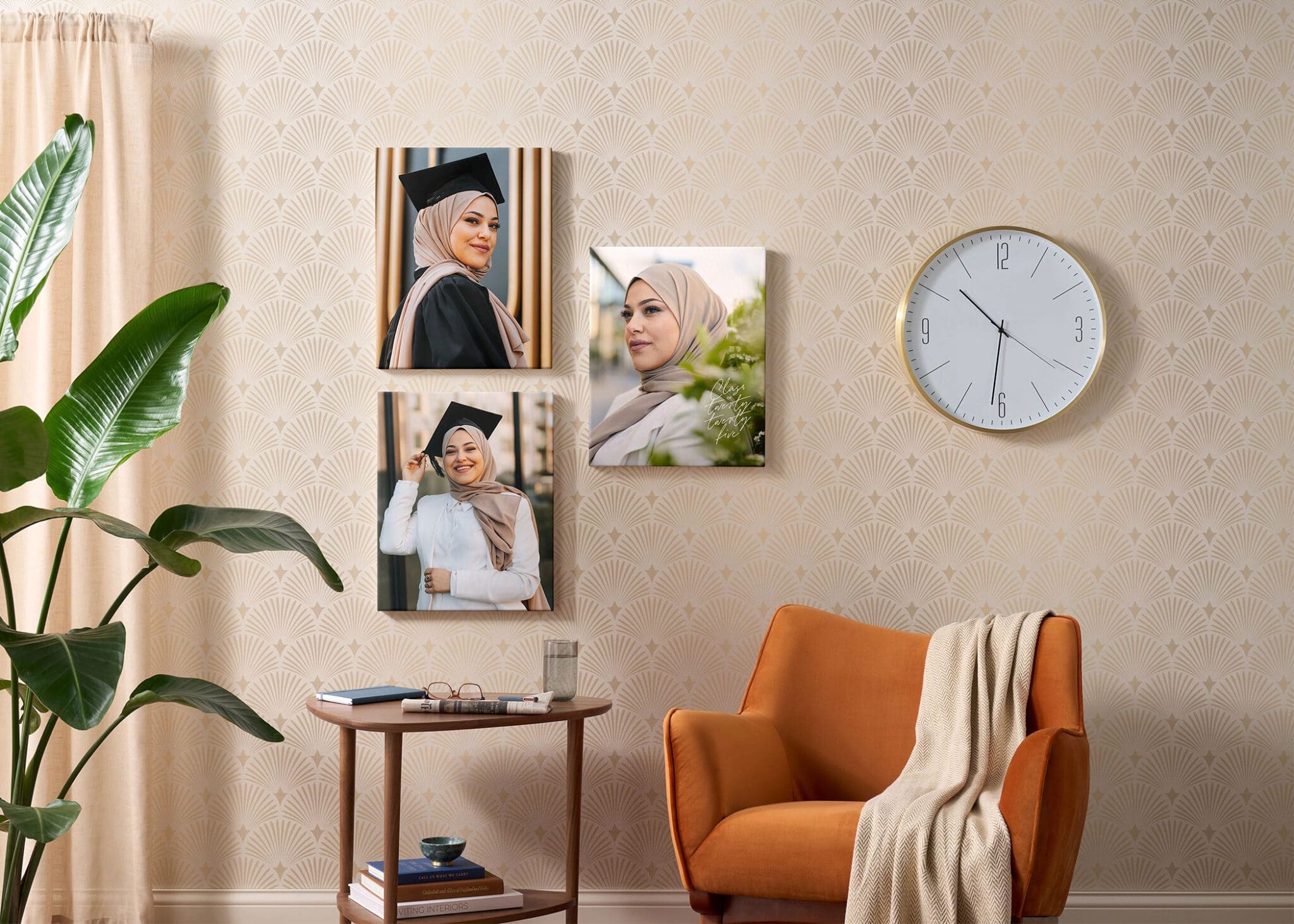 three canvas prints with picture of a woman's graduation portraits