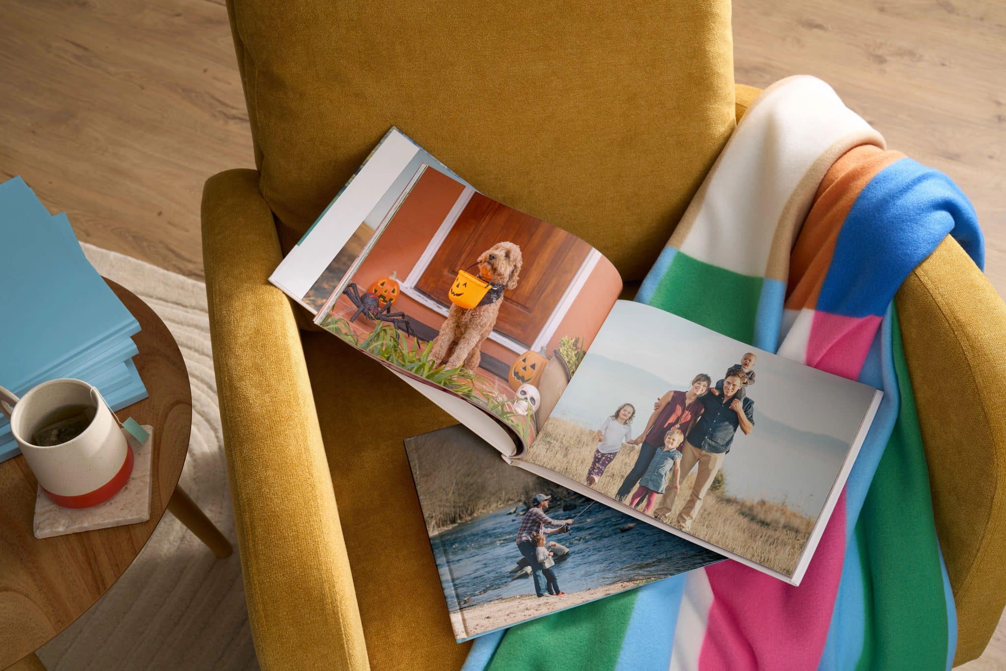 two photo books, one open and one closed